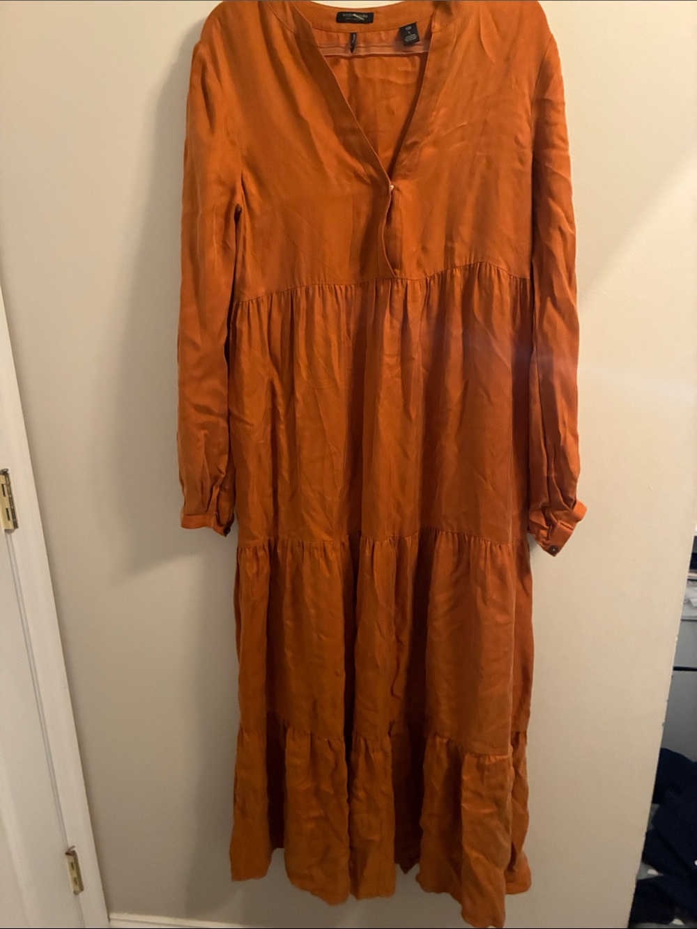 Rust Orange Tiered Maxi Dress with V-Neck